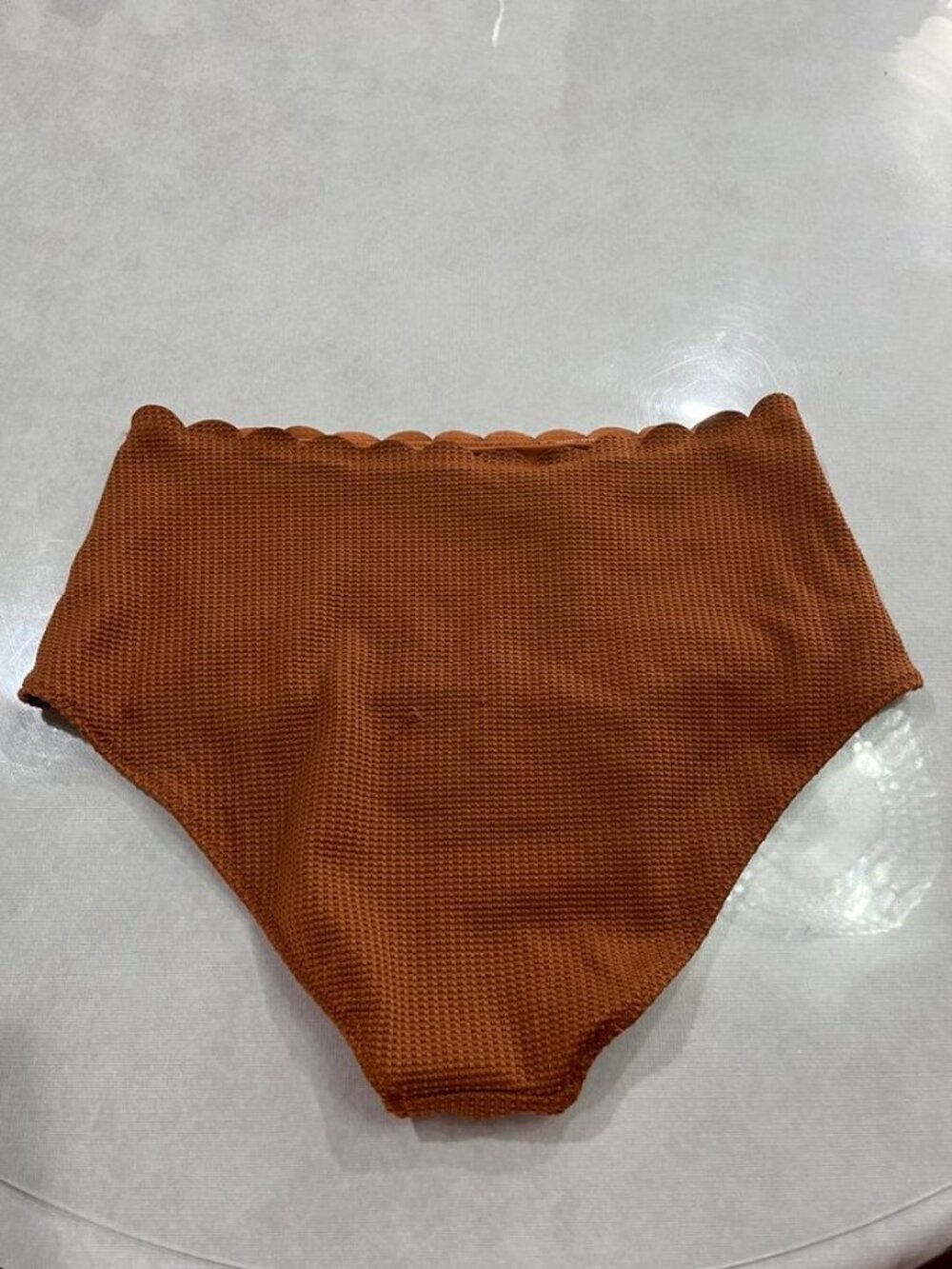 Aerie High Waisted Bikini Bottom Scalloped Edge Rust Orange Large - Picture 3 of 7